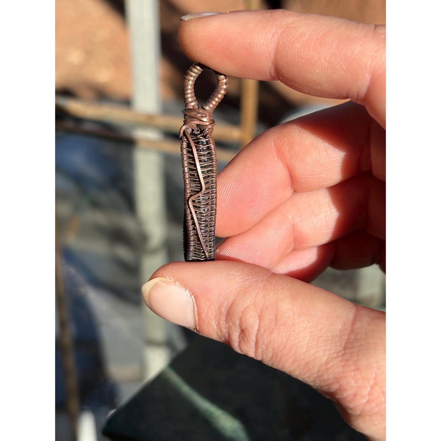 Moldavite Copper Wire Wrap Pendant