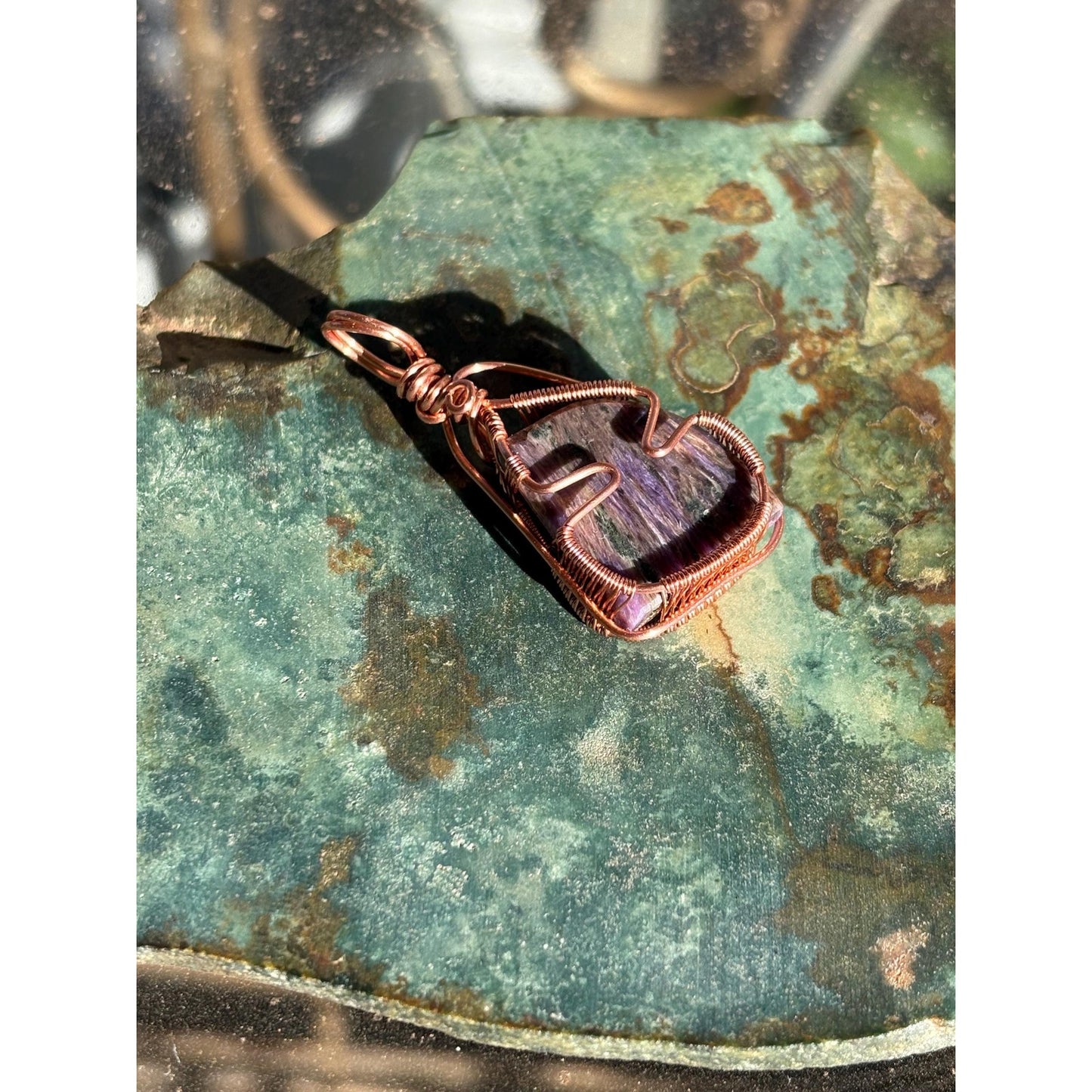 Charoite Wire Wrapped Copper Pendant