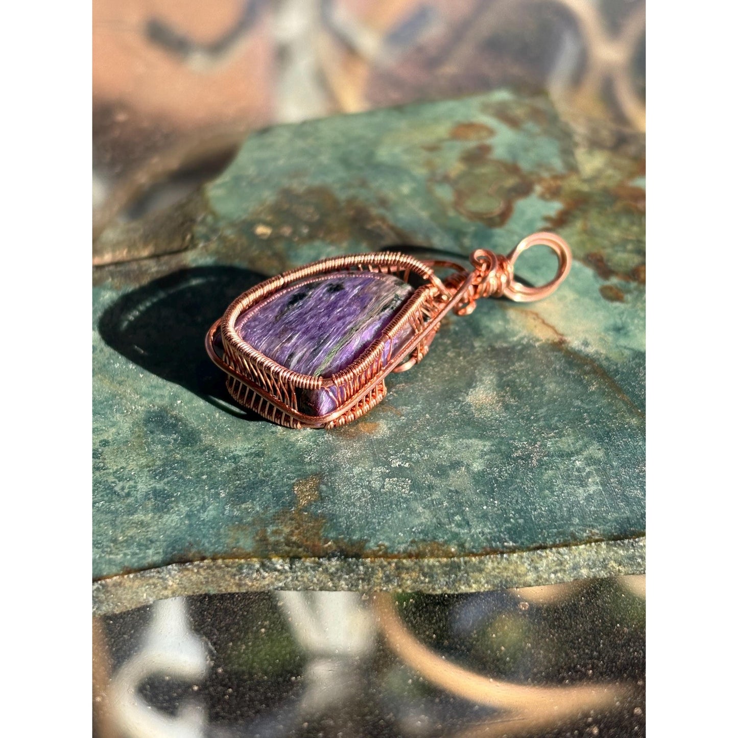 Charoite Wire Wrapped Copper Pendant