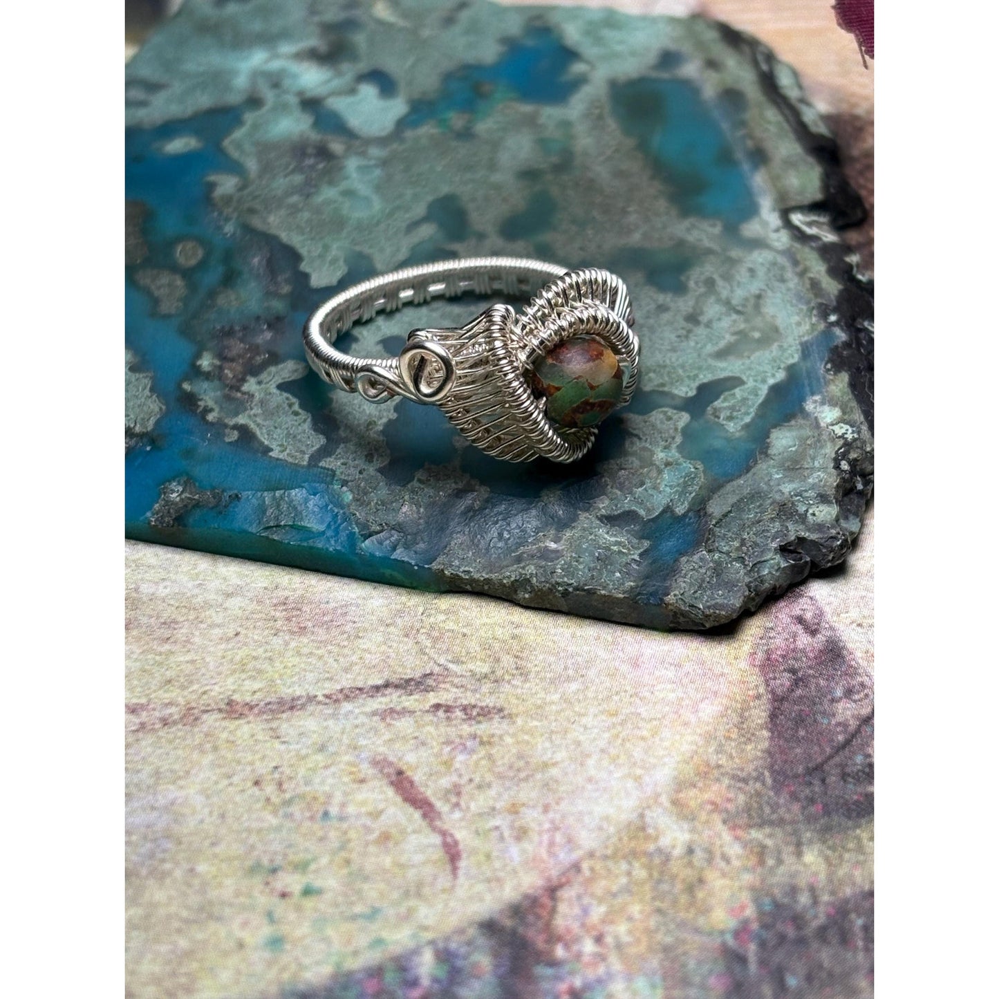 Tibetan Agate Gemstone Ring Silver