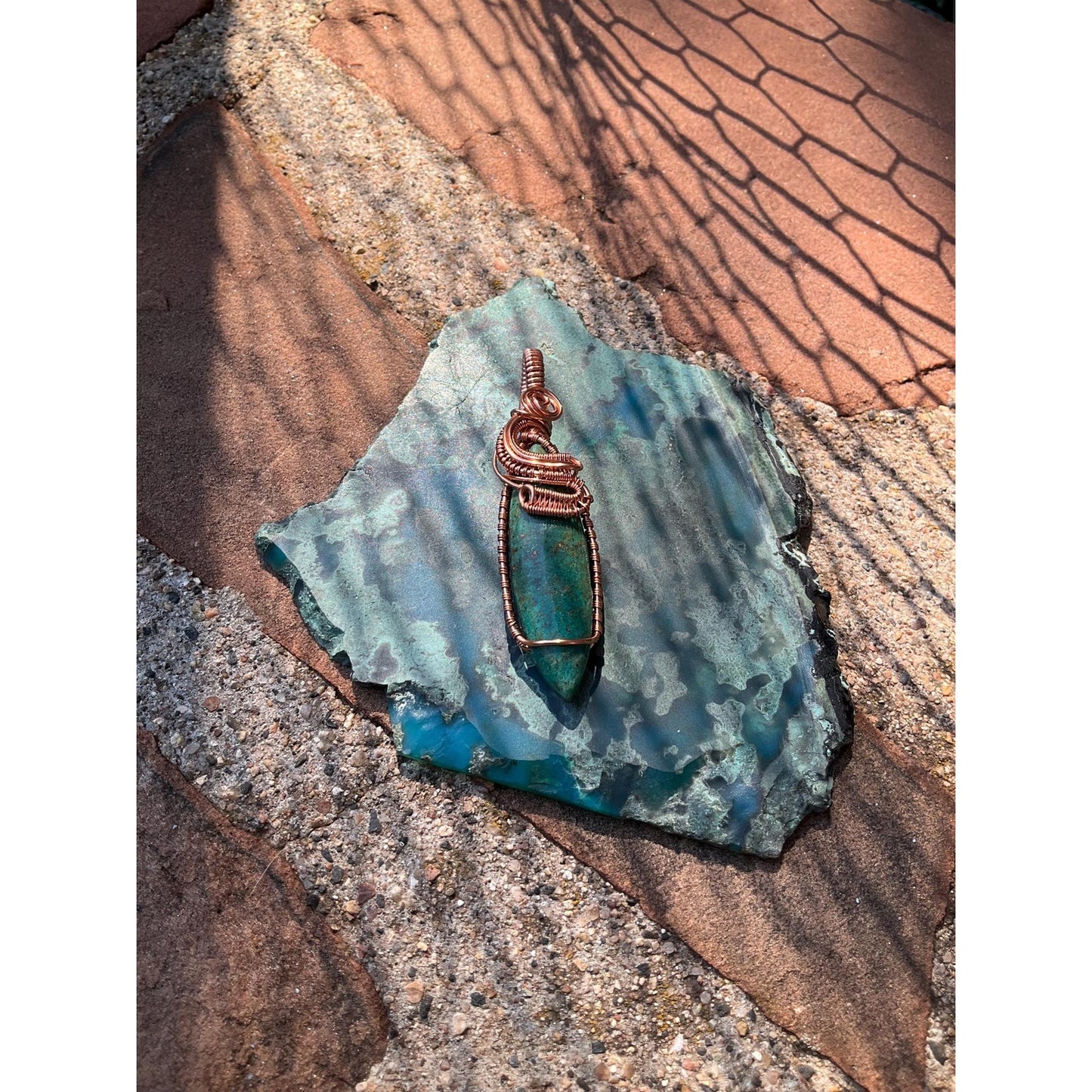 Chrysocolla Wire Wrap Pendant Copper Jewelry