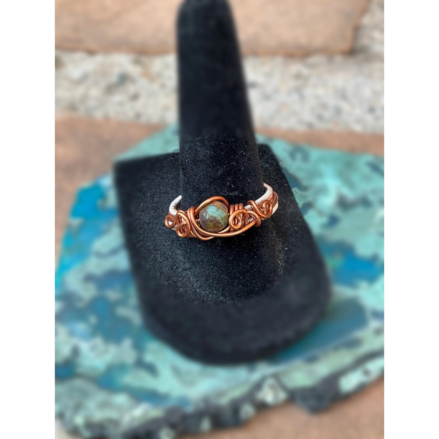 Wire Wrapped Statement Ring Natural Stone Crystal Jewelry Hand Woven Wire Wrap Ring Rose Gold Handmade Jewelry Gift For Her Size 8 Ring