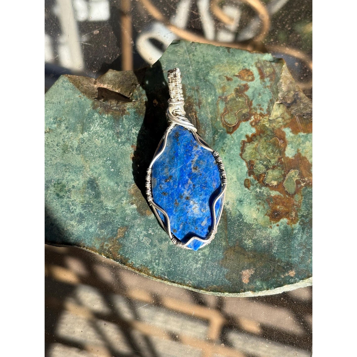 Sterling Silver Lapis Lazuli Wire Wrap Pendant