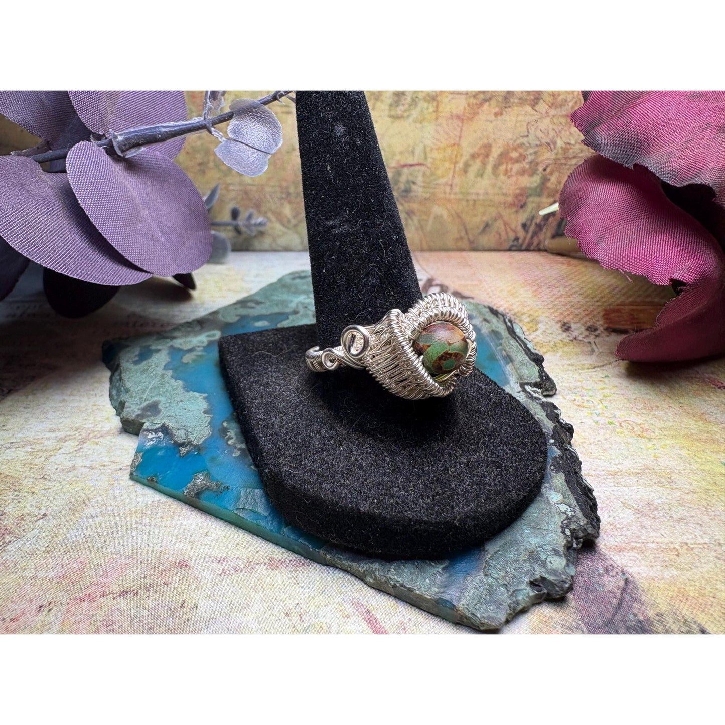 Tibetan Agate Gemstone Ring Silver