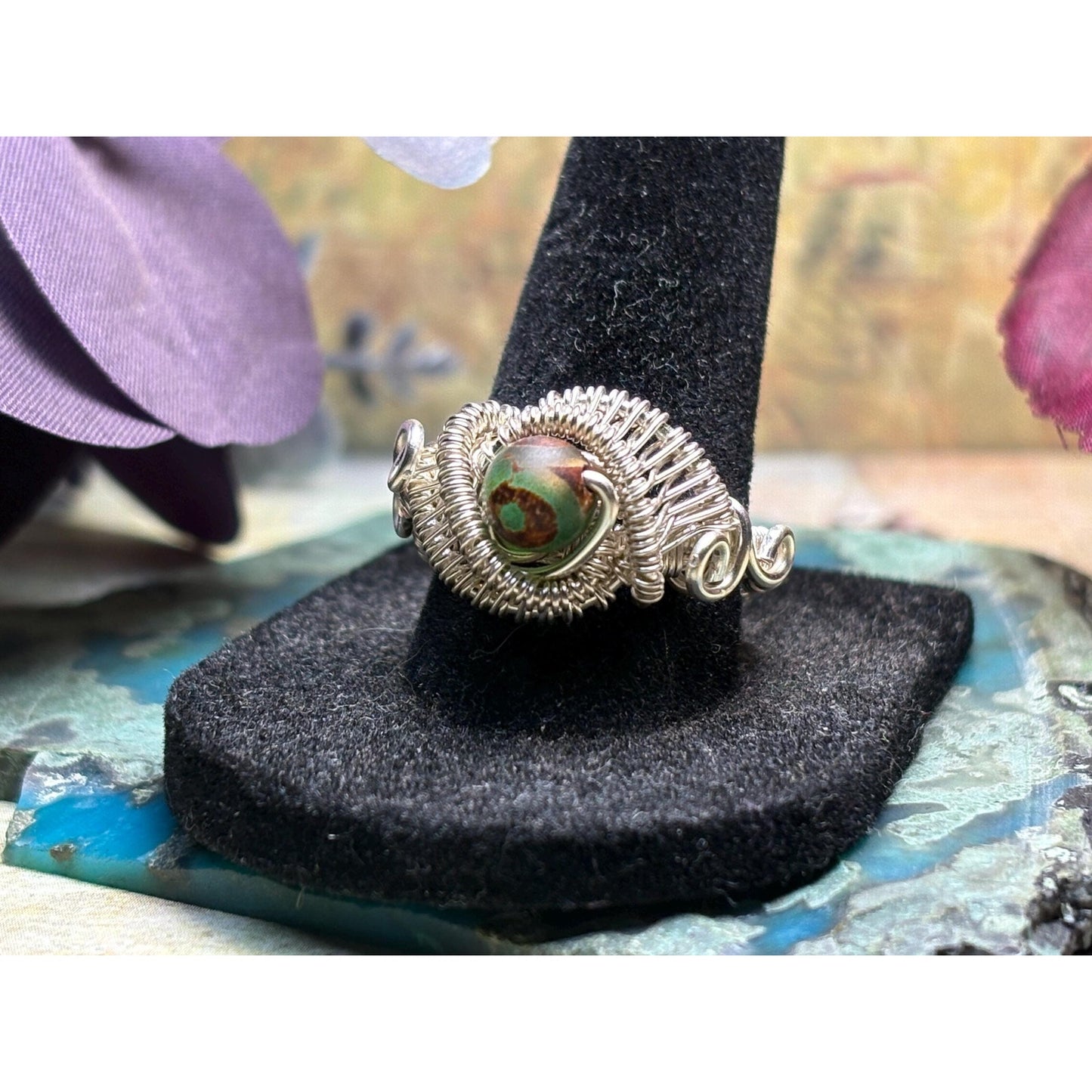 Tibetan Agate Gemstone Ring Silver