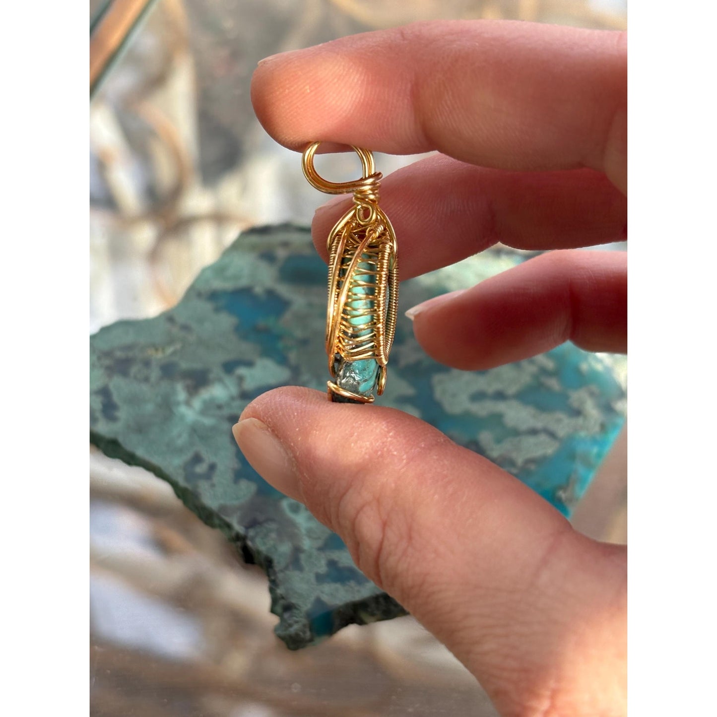 Sleeping Beauty Turquoise Wire Wrap Gold Plated