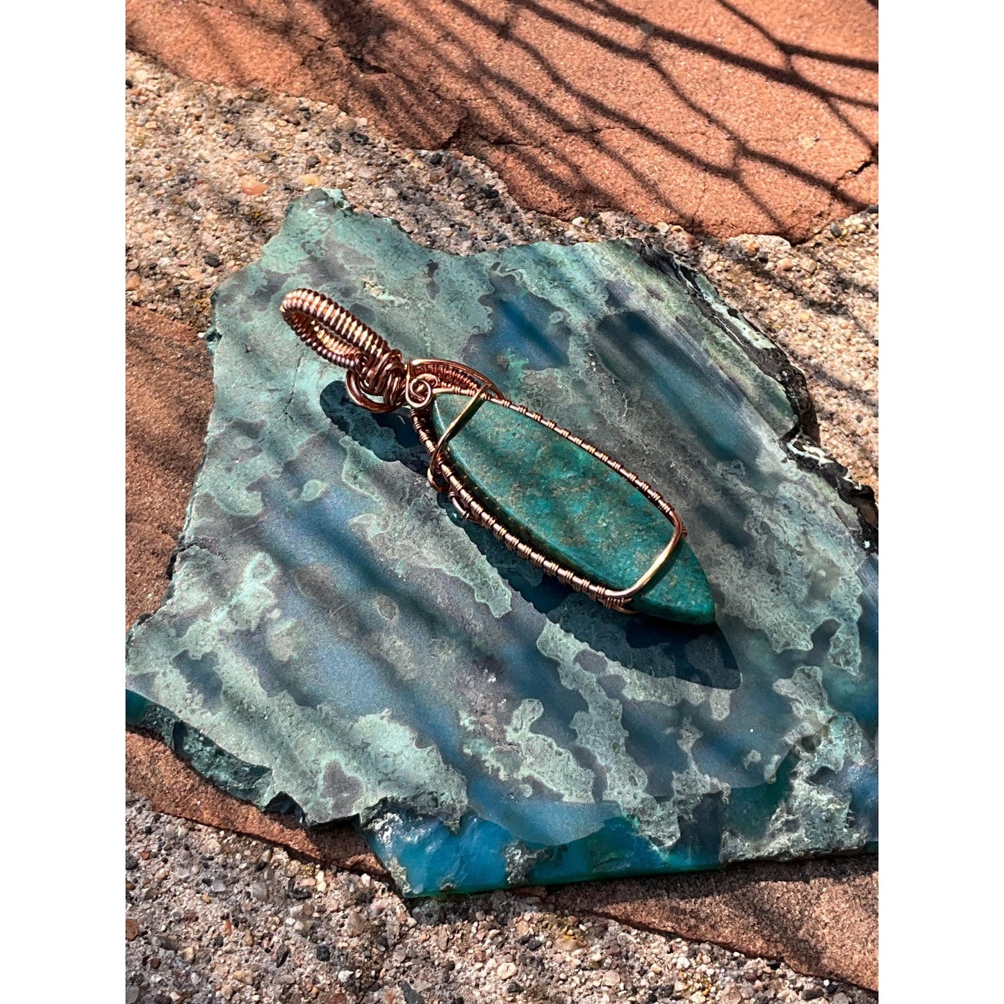 Chrysocolla Wire Wrap Pendant Copper Jewelry