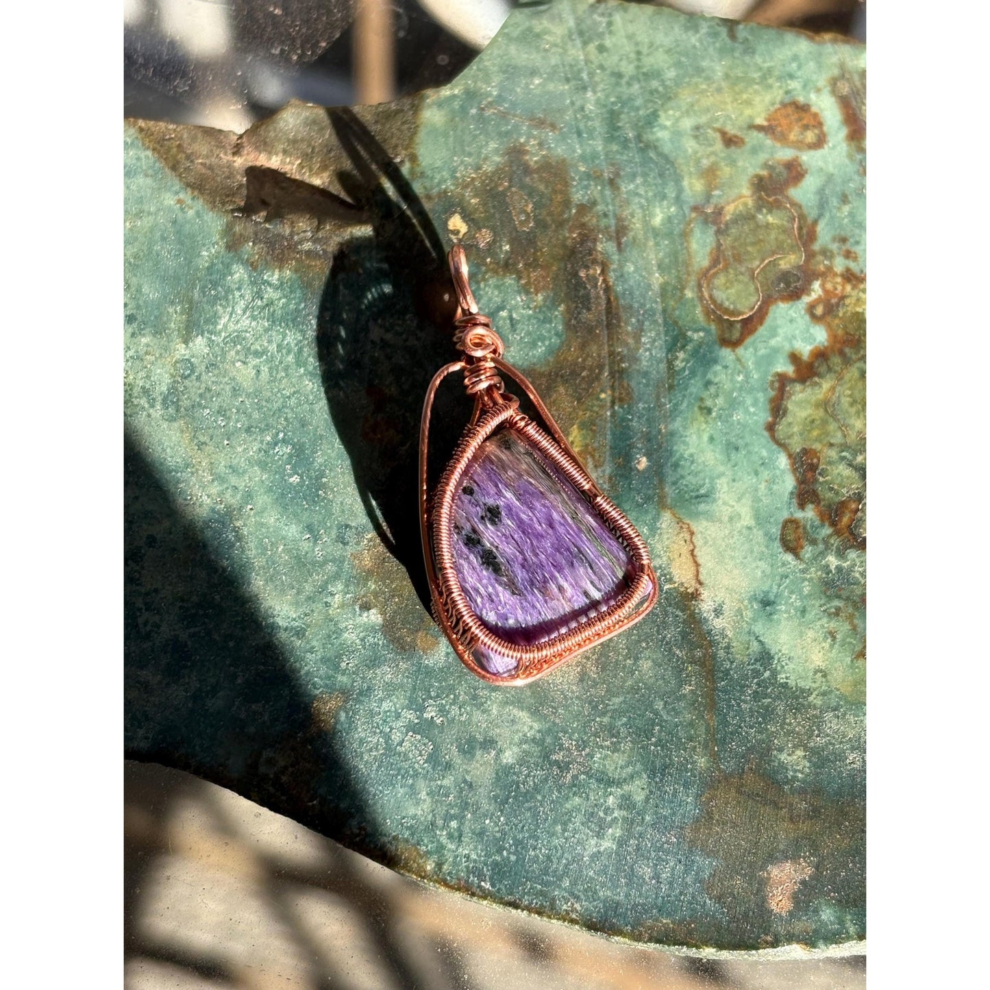 Charoite Wire Wrapped Copper Pendant