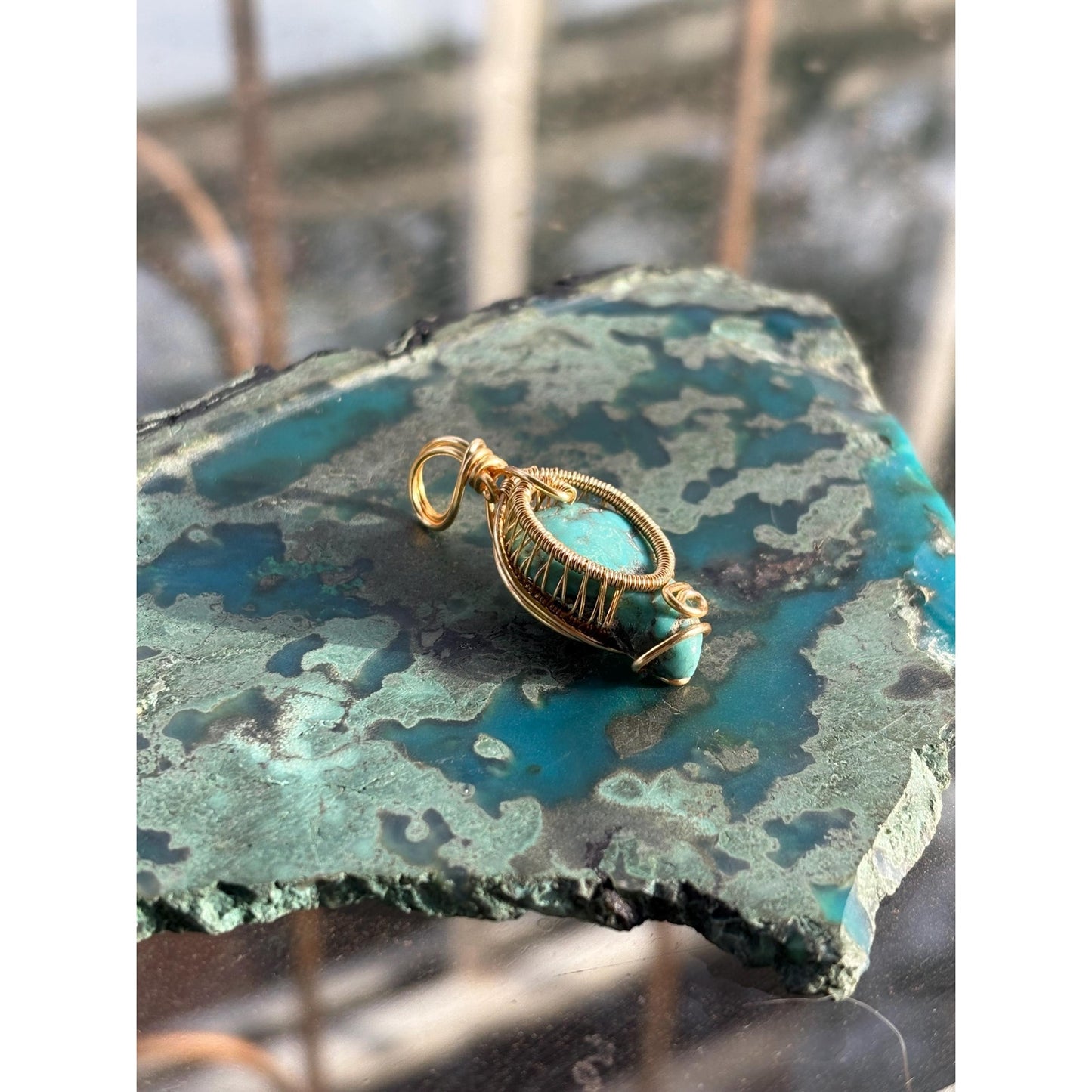 Sleeping Beauty Turquoise Wire Wrap Gold Plated