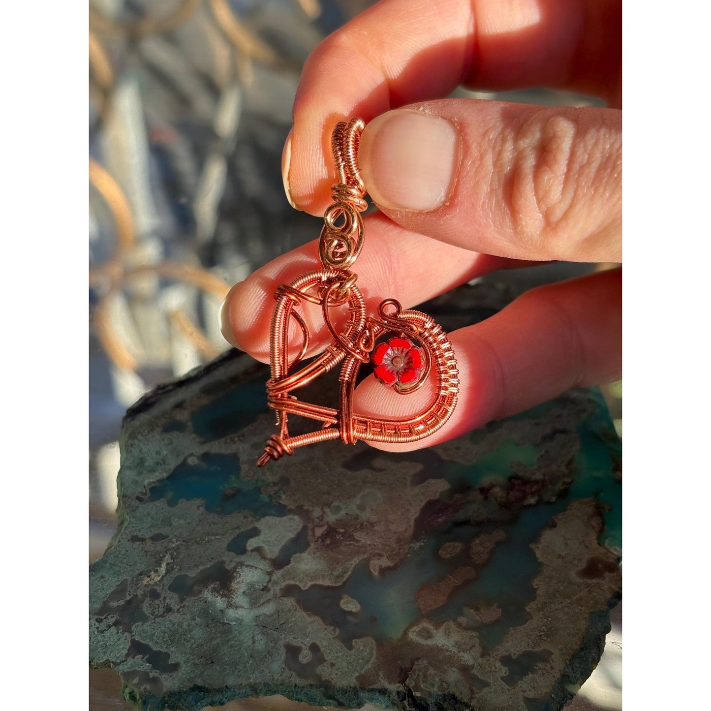 Heart Shape Hand Woven Copper Pendant