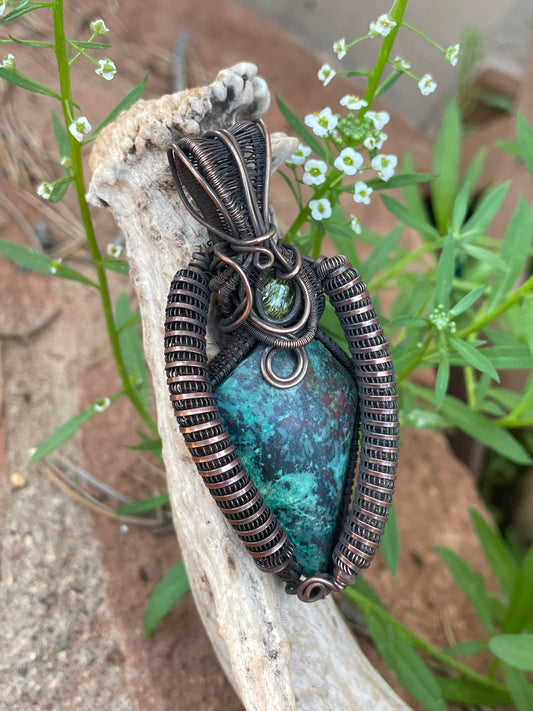 Artisan Sanoran Sunrise and Peridot Copper Pendant