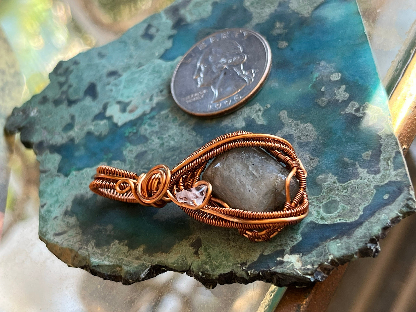Labradorite with Quartz Copper Pendant
