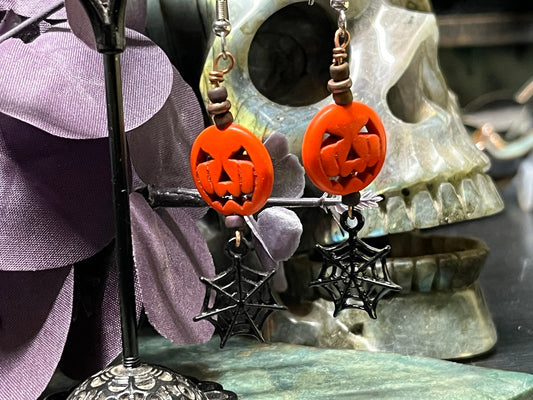 Pumpkin Howlite Stone Drop Earrings, WireWeavedUniques