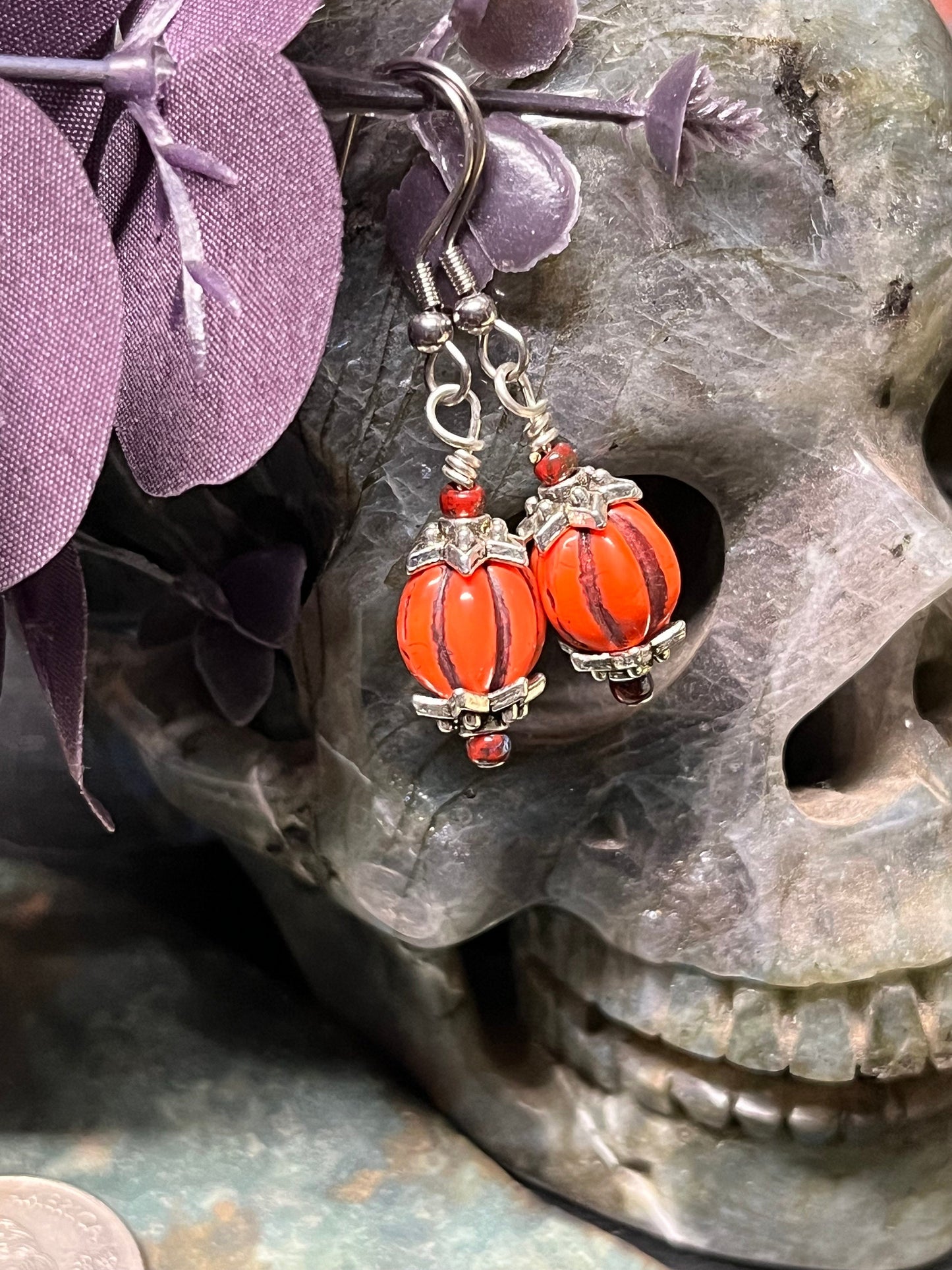 Czech Glass Pumpkin Drop Earrings