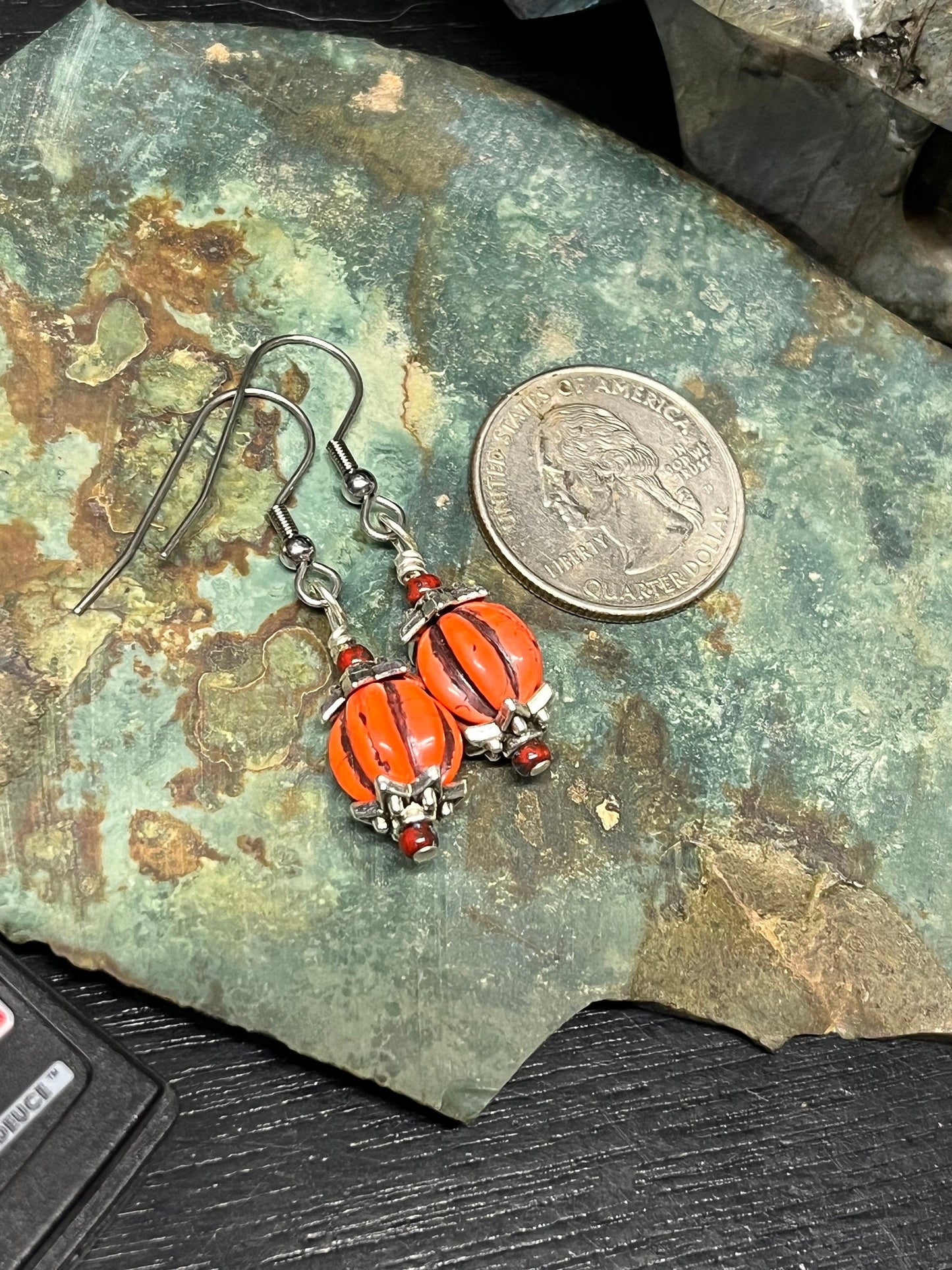 Czech Glass Pumpkin Drop Earrings