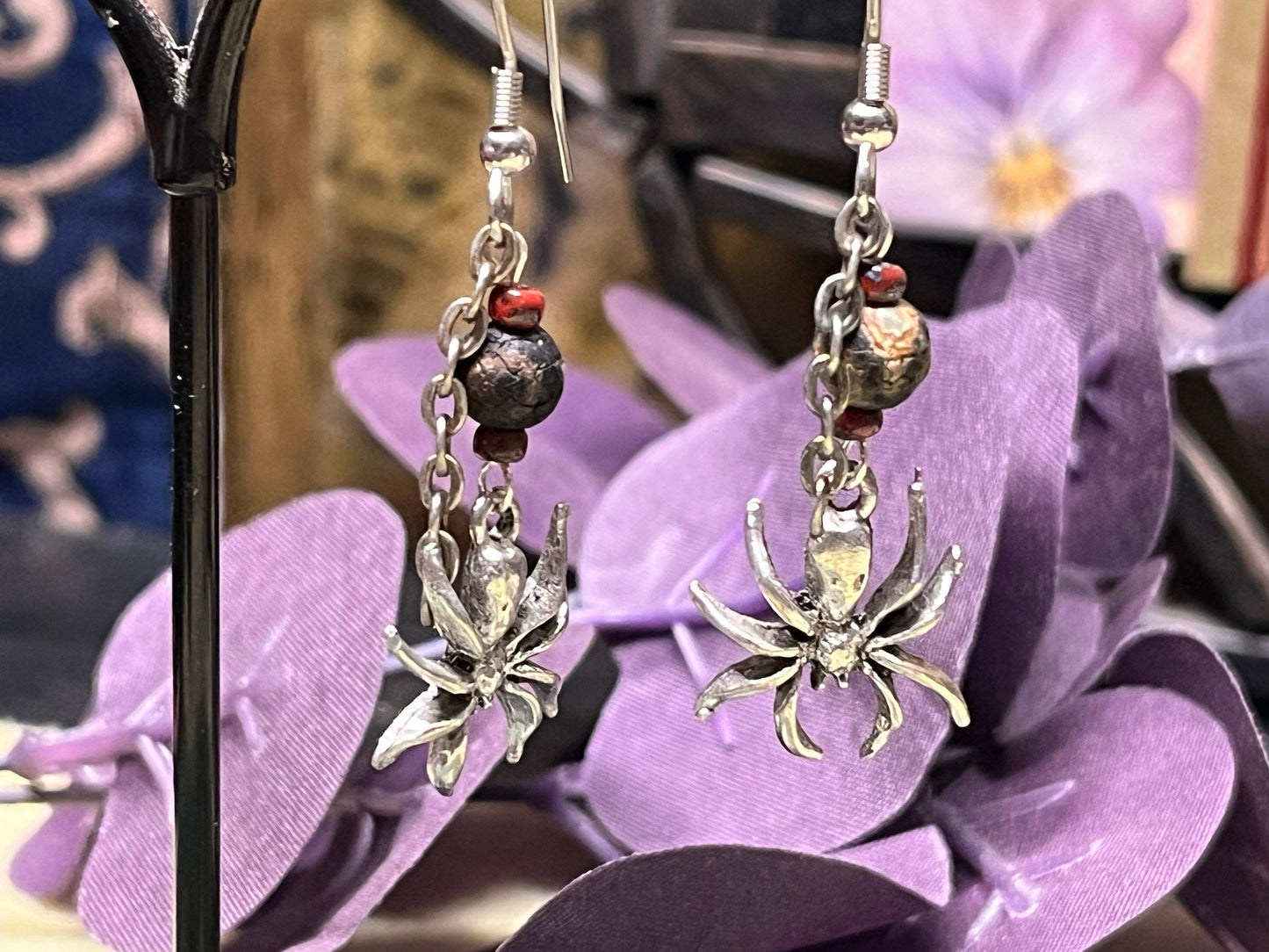 Tibetan Agate Spider Earrings, WireWeavedUniques