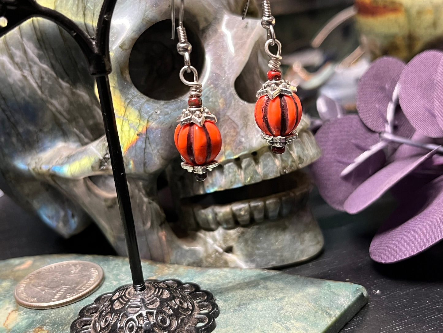 Czech Glass Pumpkin Drop Earrings