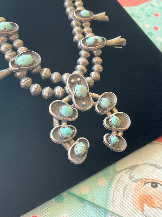 Vintage 1940’s Navajo Squash Blossom Necklace