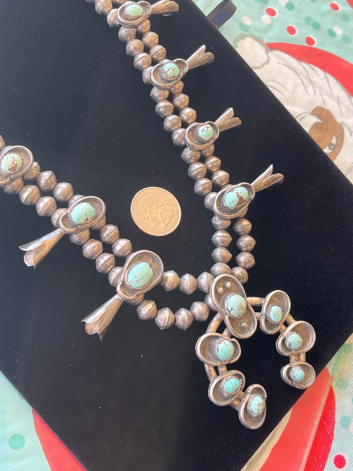 Vintage 1940’s Navajo Squash Blossom Necklace