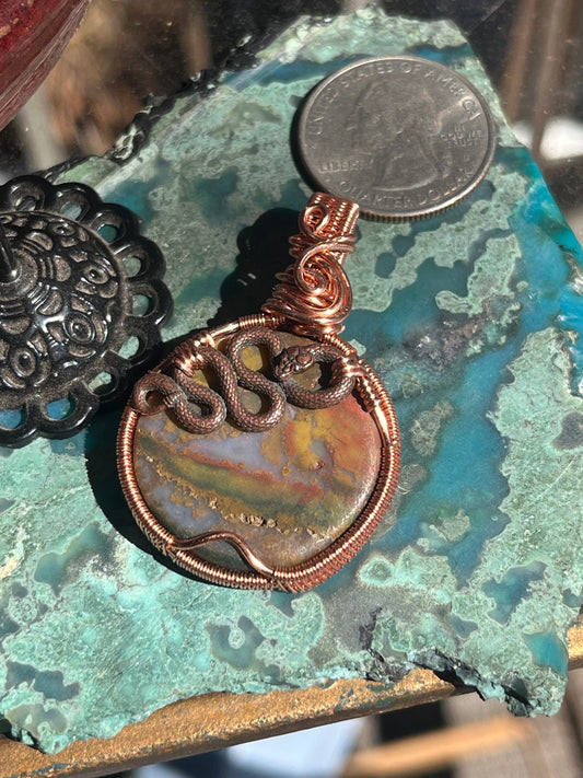 Snake Agate Wire Wrap Pendant, WireWeavedUniques