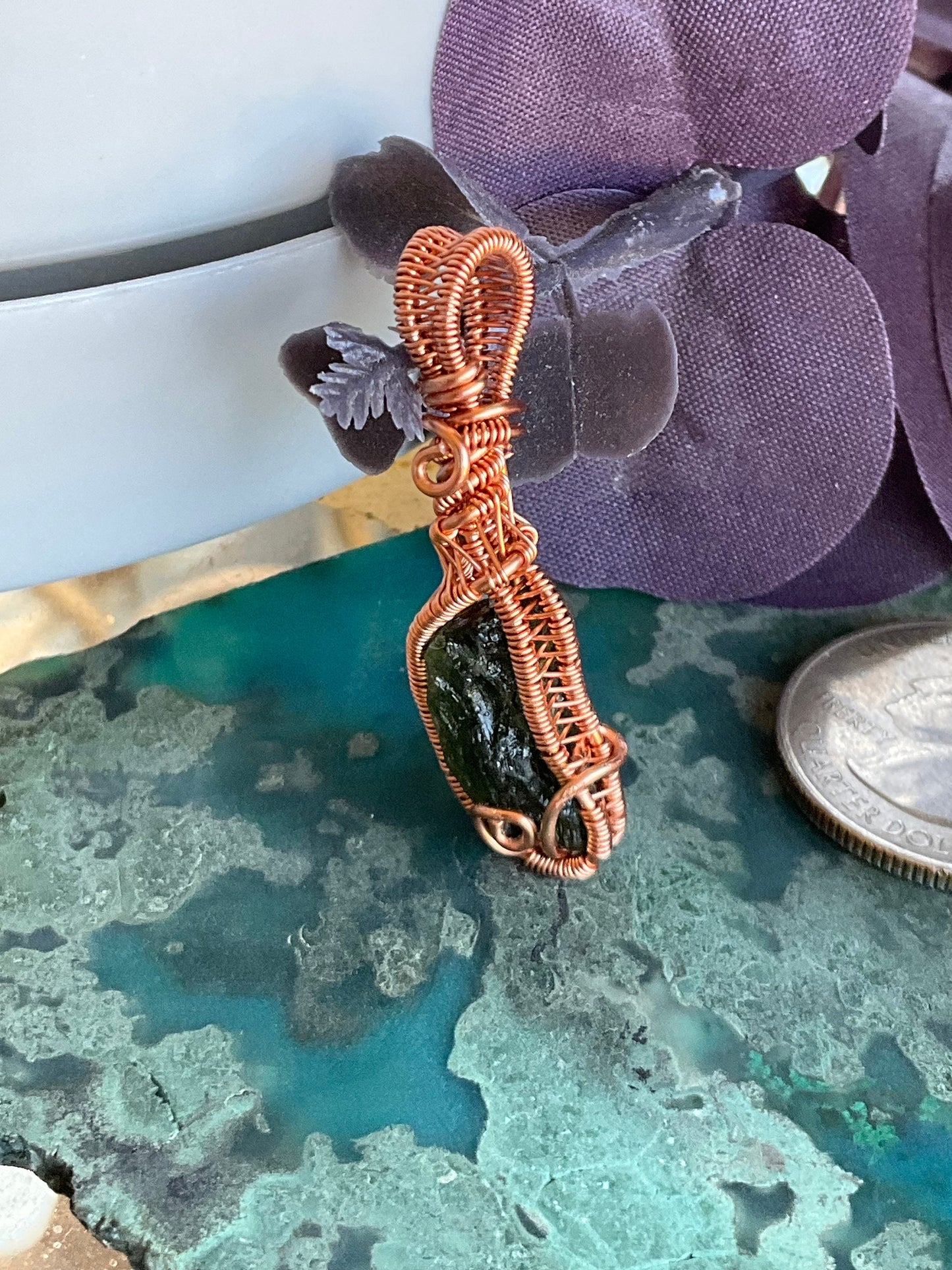Genuine Moldavite Wire Wrap Pendant