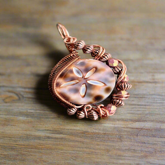 Intricate Wire Wrap Copper Pendant Cowrie Shell Jewelry