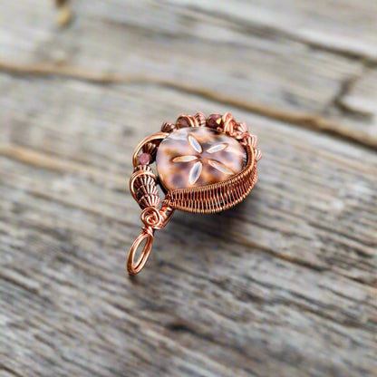Intricate Wire Wrap Copper Pendant Cowrie Shell Jewelry