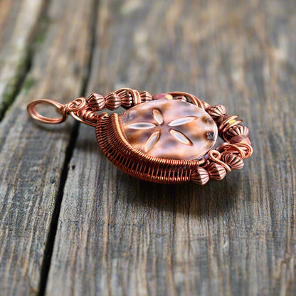 Intricate Wire Wrap Copper Pendant Cowrie Shell Jewelry