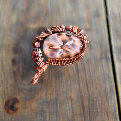 Intricate Wire Wrap Copper Pendant Cowrie Shell Jewelry