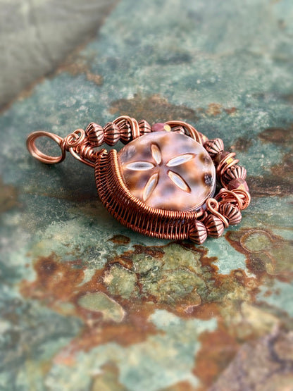 Intricate Wire Wrap Copper Pendant Cowrie Shell Jewelry