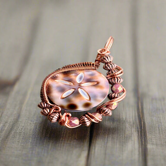 Intricate Wire Wrap Copper Pendant Cowrie Shell Jewelry