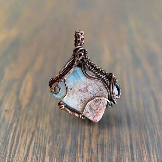 Intricate Wire Wrap Larimar and Australian Opal