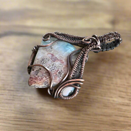 Intricate Wire Wrap Larimar and Australian Opal