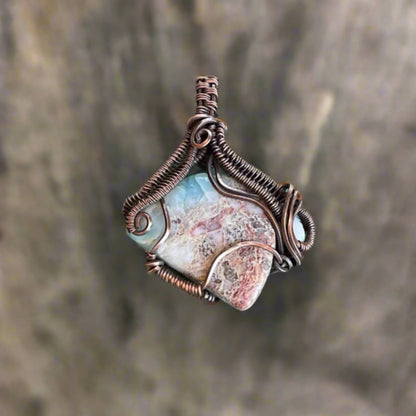 Intricate Wire Wrap Larimar and Australian Opal