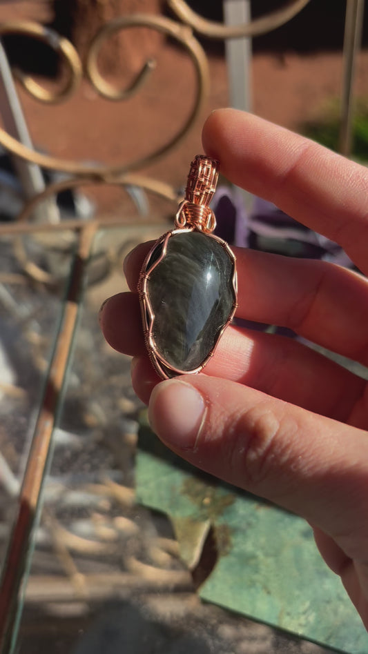 Satin Obsidian Wire Wrap In Copper