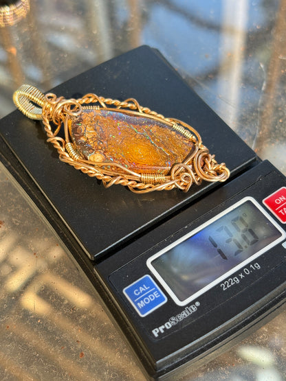 Wire Wrap Pendant Boulder Opal In Jewelers Bronze