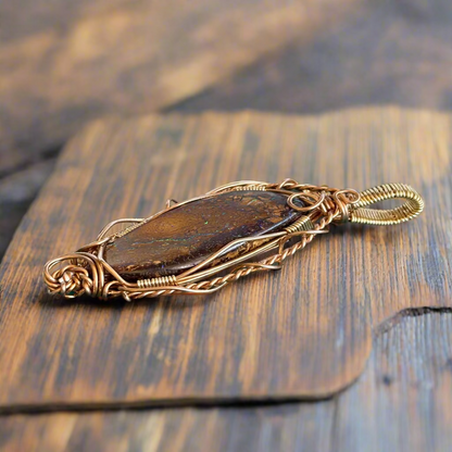 Wire Wrap Pendant Boulder Opal In Jewelers Bronze