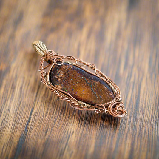 Wire Wrap Pendant Boulder Opal In Jewelers Bronze
